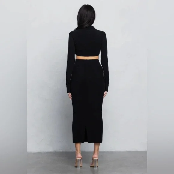 NWT Ultra Soft Double Side Jersey Turtleneck Crop Top & Maxi Skirt Set - Picture 3 of 4